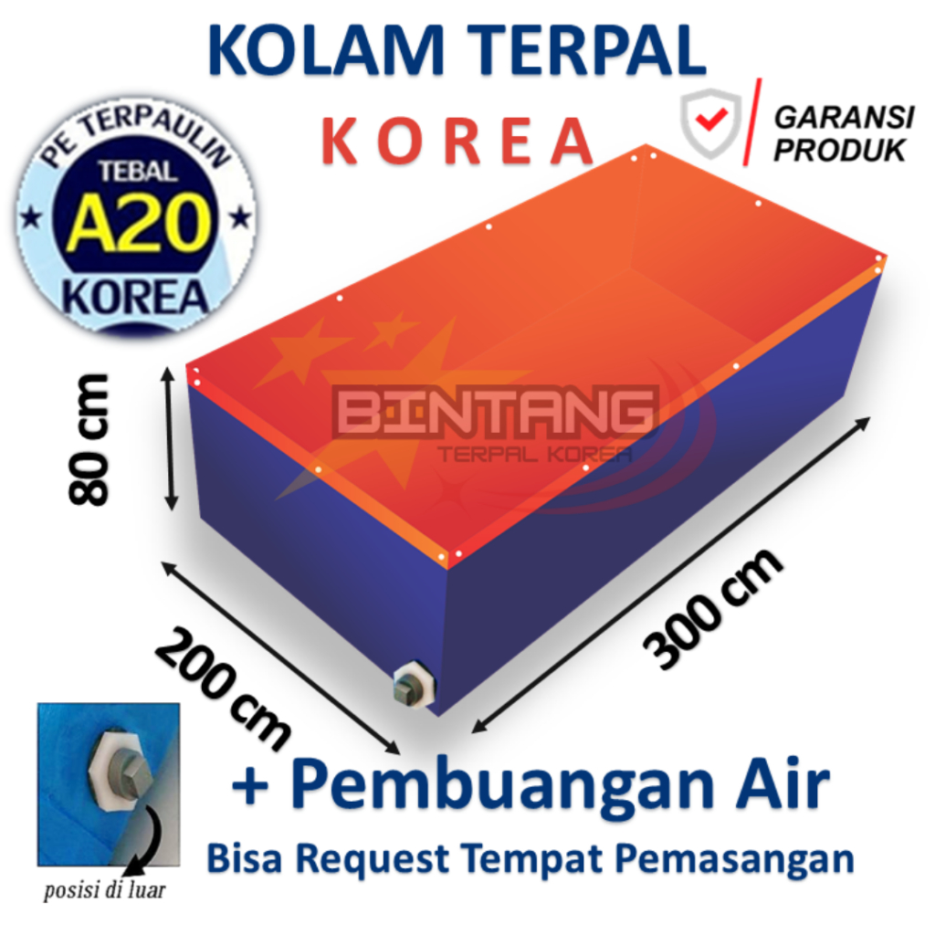 Kolam Terpal Ikan Kotak 300x200x80 - 3x2x08 - 200x300x80 - 2x3x08 Terpal Kolam Korea Budidaya Ikan