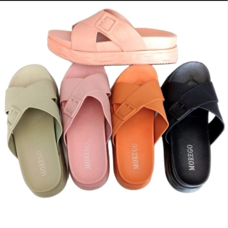 Sandal wedges wanita model selop dari Morego