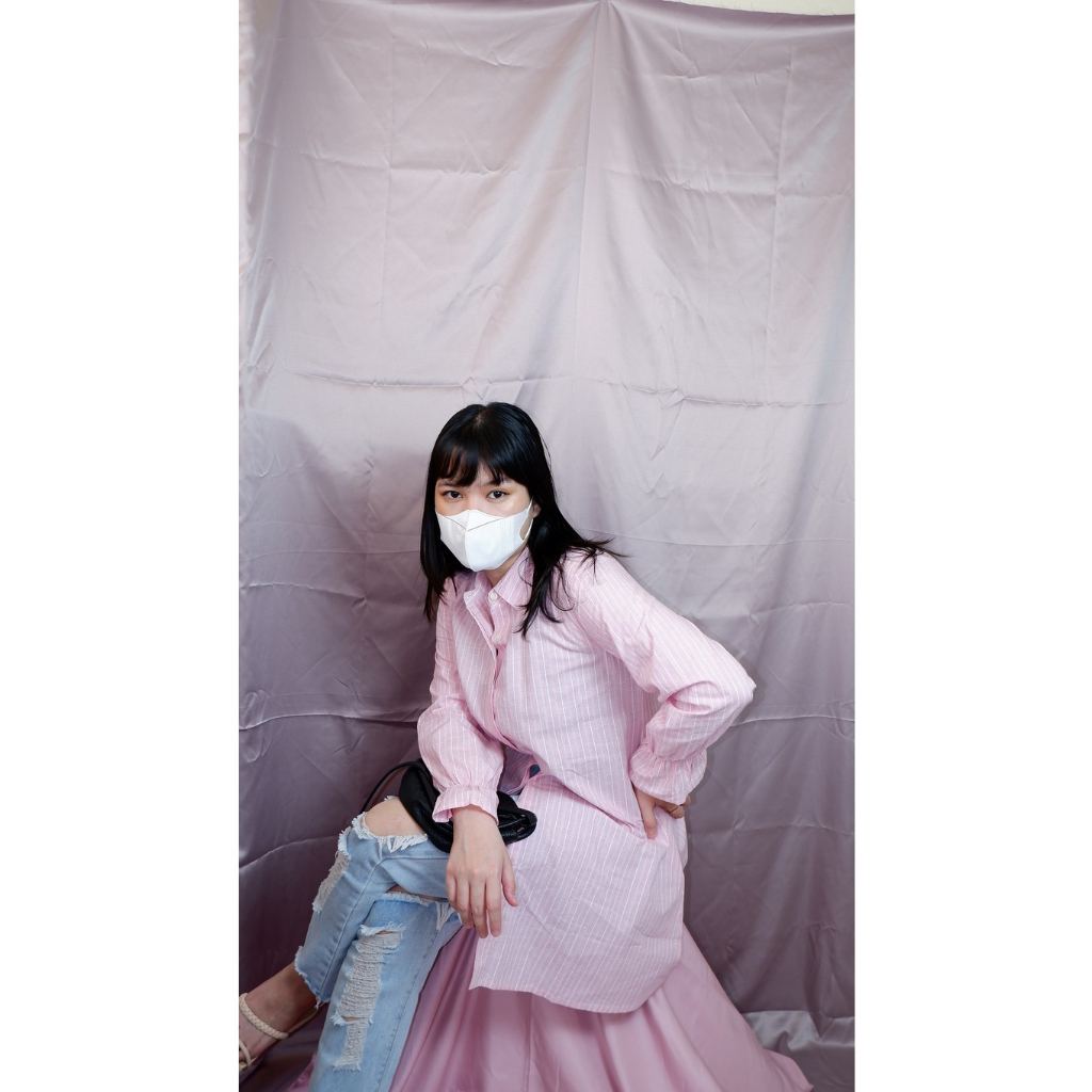 Baju Muslim Tunik Salur Slub Motif Garis Tangan Karet OLC Atasan Wanita