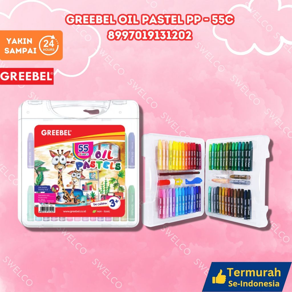 

GREEBEL Crayon Krayon Kids Oil Pastel 55 Warna (55C) tdk berdebu cerah utk anak sekolah art& tdk beracun GREEBEL OIL PASTEL PP - 55C