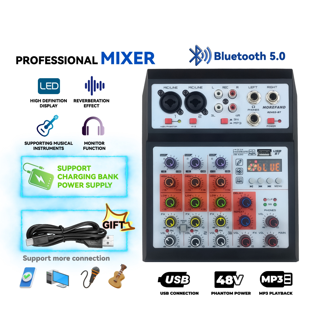 Mixer Audio Profesional Mixer Audio Profesional Mixer Mixer Kecil 4 Saluran Mendukung Pemutaran