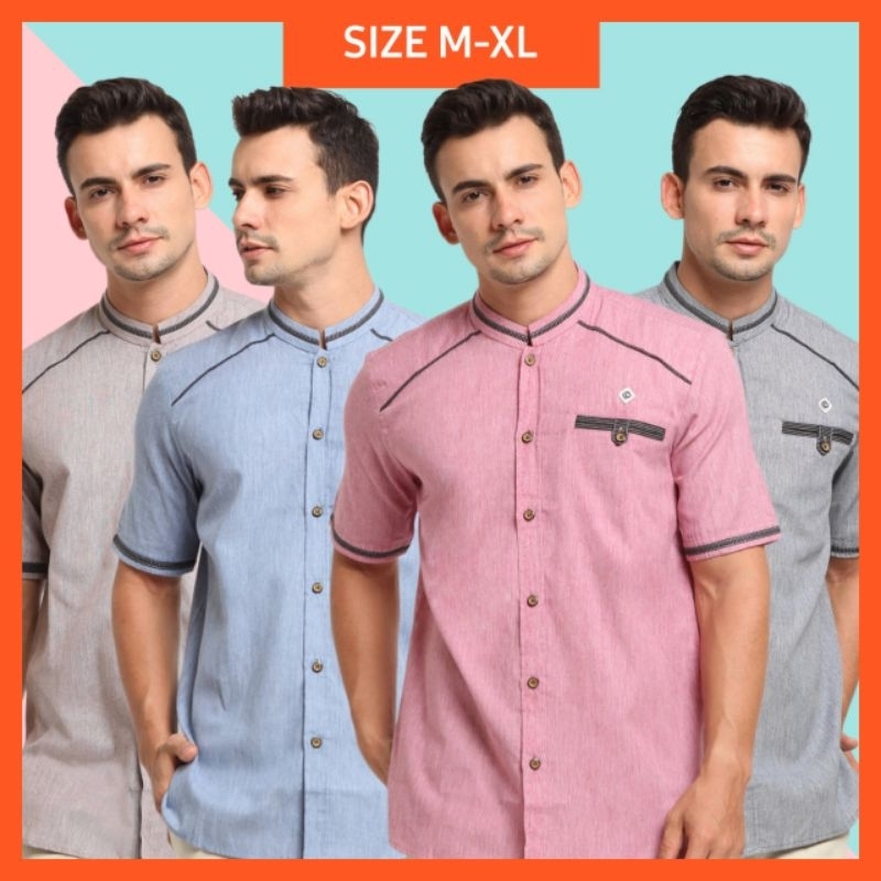 Baju Koko Kurta Lengan Pendek Merah Biru Hitam Coklat Polos Simpel Casual