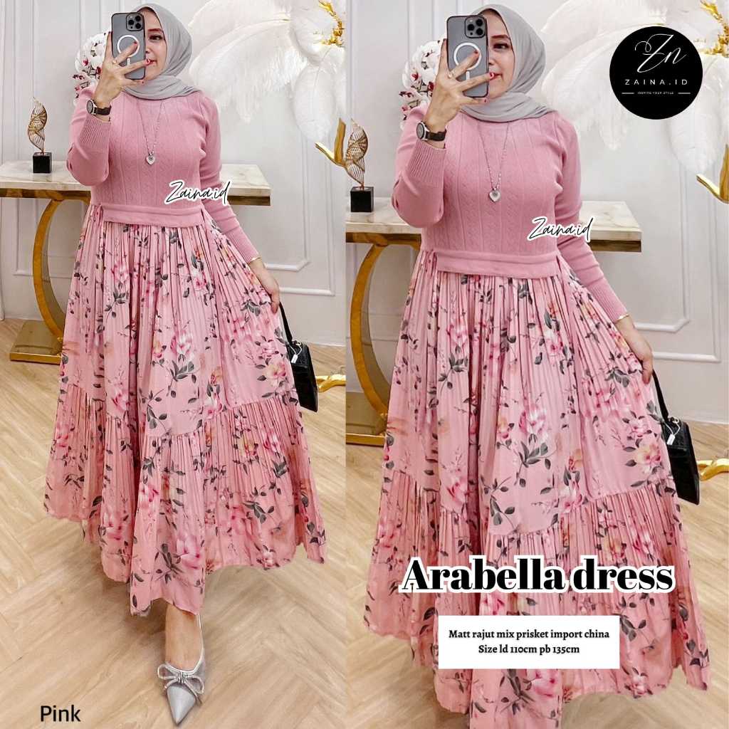 R• AGATHA ARABELLA DRESS GAUN WANITA BY ZAINA BAHAN RAJUT MIX PLISKET IMPORT