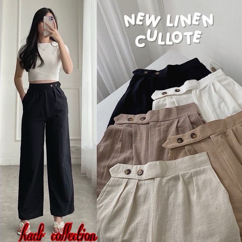 PROMO / BAHAN PREMIUM / Celana Kulot Katun linen Highwaist Premium Double Button /Kancing Depan