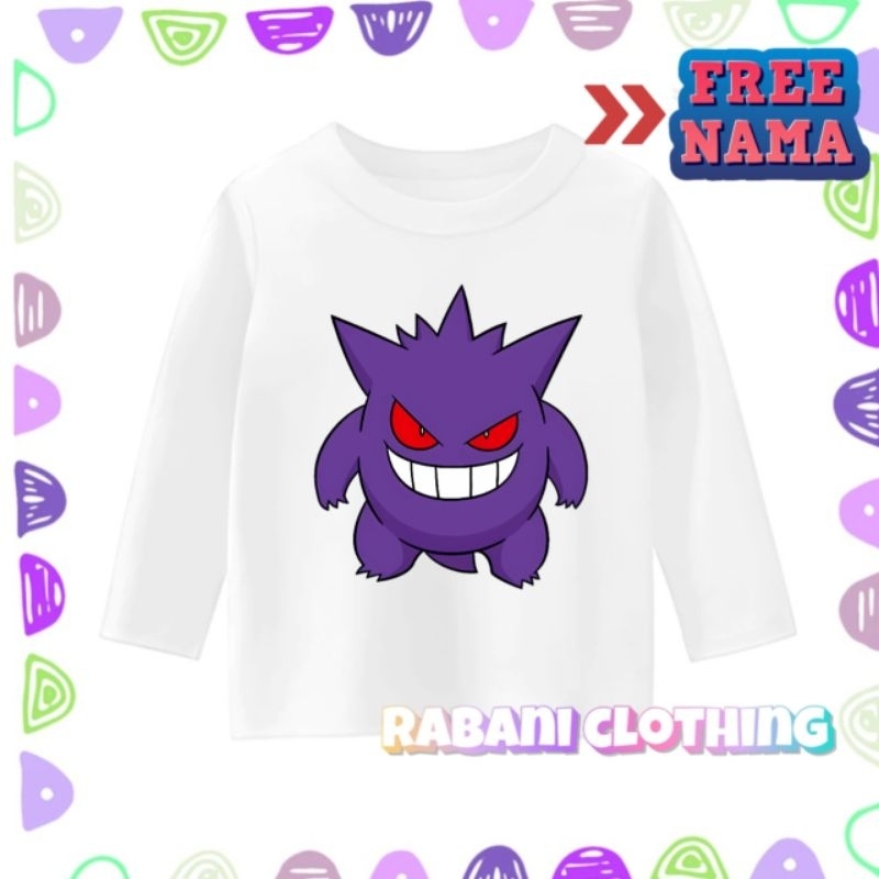 baju pokemon gengar kaos anak lengan panjang