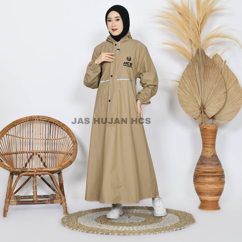 HCS GAMIS JAS HUJAN, RAINCOAT Wanita Terbaik By HCS Anti Rembes Mocca-Cream gamis