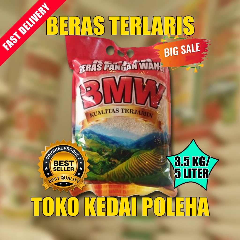 

BERAS TERLARIS " BERAS BMW" 3/5 KG ( 5 LITER ) ENAK PULEN DAN MURAH BERAS 5 LITER