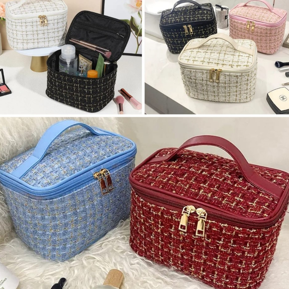 Tas Kosmetik Rajut / Tas Makeup Sederhana Berkapasitas Besar dengan Gaya ala Small Chanel / Cocok un