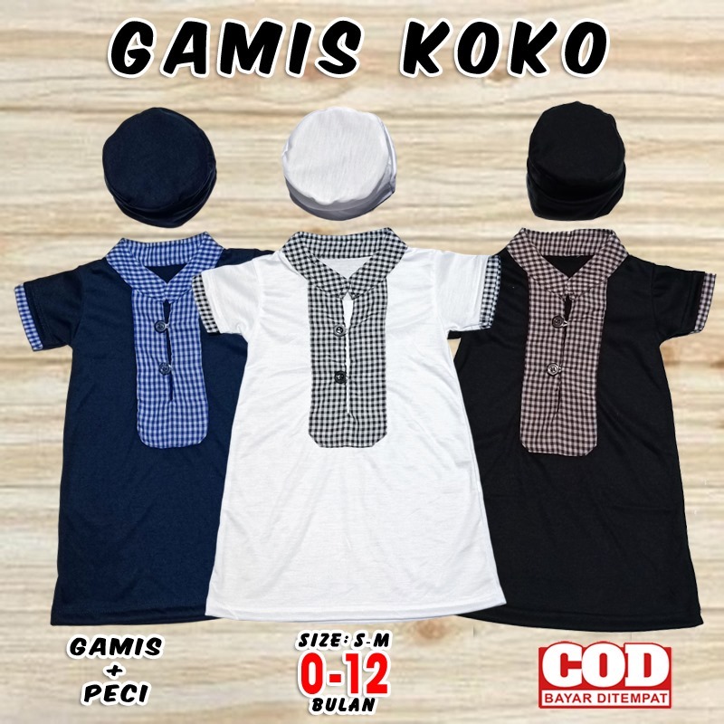 Baju KOKO Bayi Jubah Gamis Baby Turki Peci Arab Pakaian Anak Muslim Islam Pakistan Balita Kostum Aqi