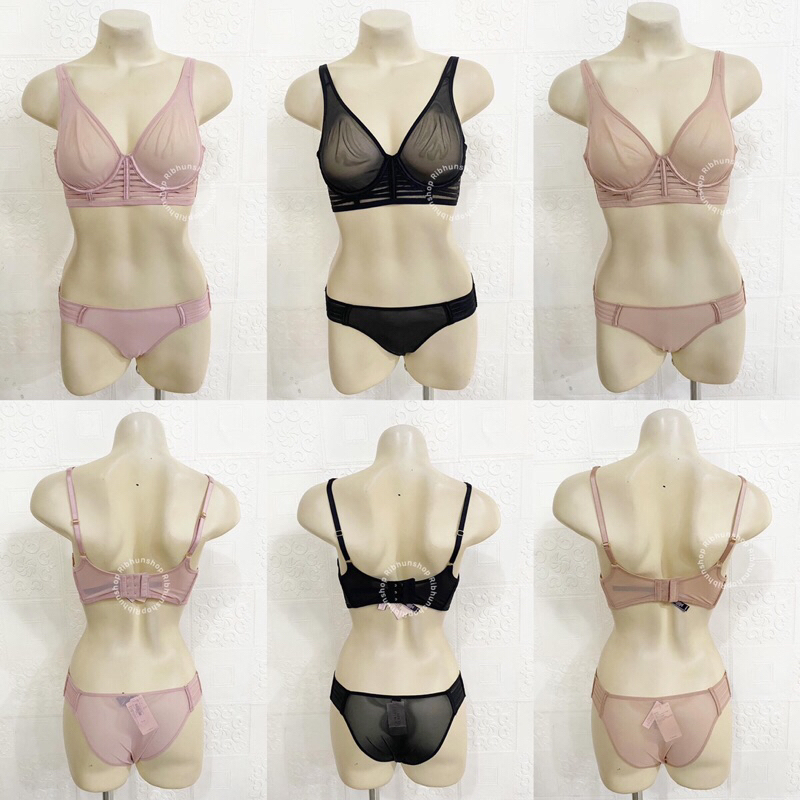 Victoria Secret Original Unlined Mesh Full Coverage Plunge Bra Set Size 34B/M 34C/M 11157896