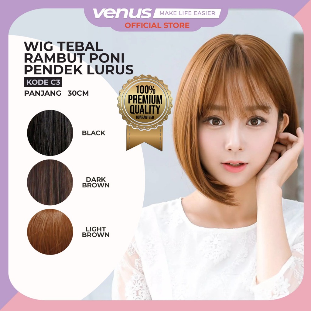 OLSEE -  Wig TEBAL Rambut Wig Poni Pendek Lurus Wanita Korean Version Wig Bob DEWASA Short Hair Wome