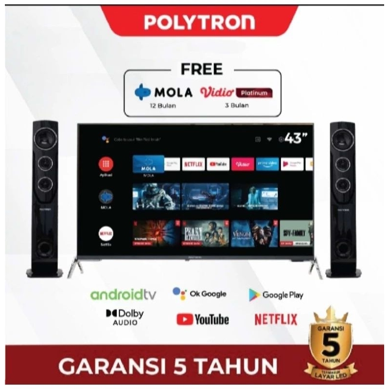 TV POLYTRON 43 INCH ANDROID TOWER SPEAKER PLD43TAG9959