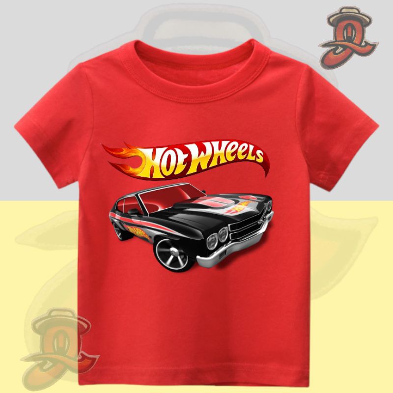 Baju Anak kartun mobil hot wheels chevelle hitam keren gagah