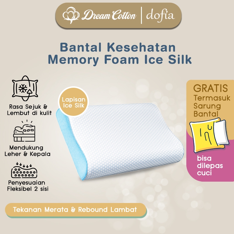 Dreamcotton Dofia Bantal Tidur Kesehatan, Bahan Ice Silk, Lebih Adem dilapisin Sarung, Contour Memor