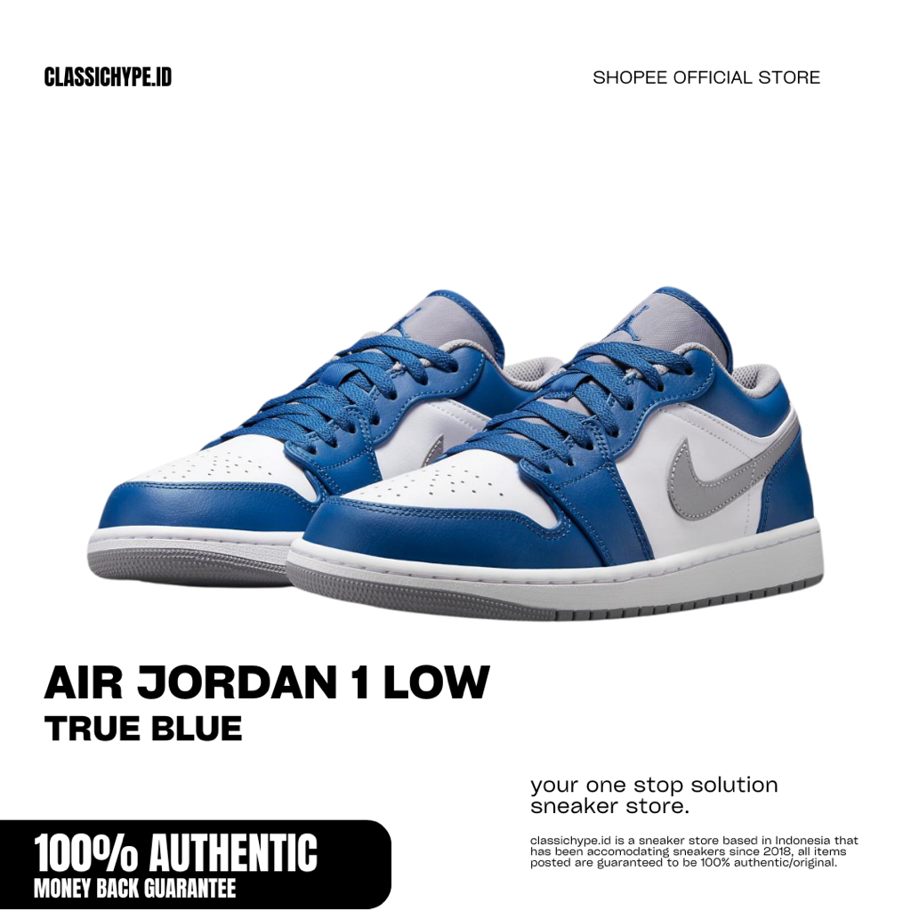 Air Jordan 1 Low True Blue 100% Original