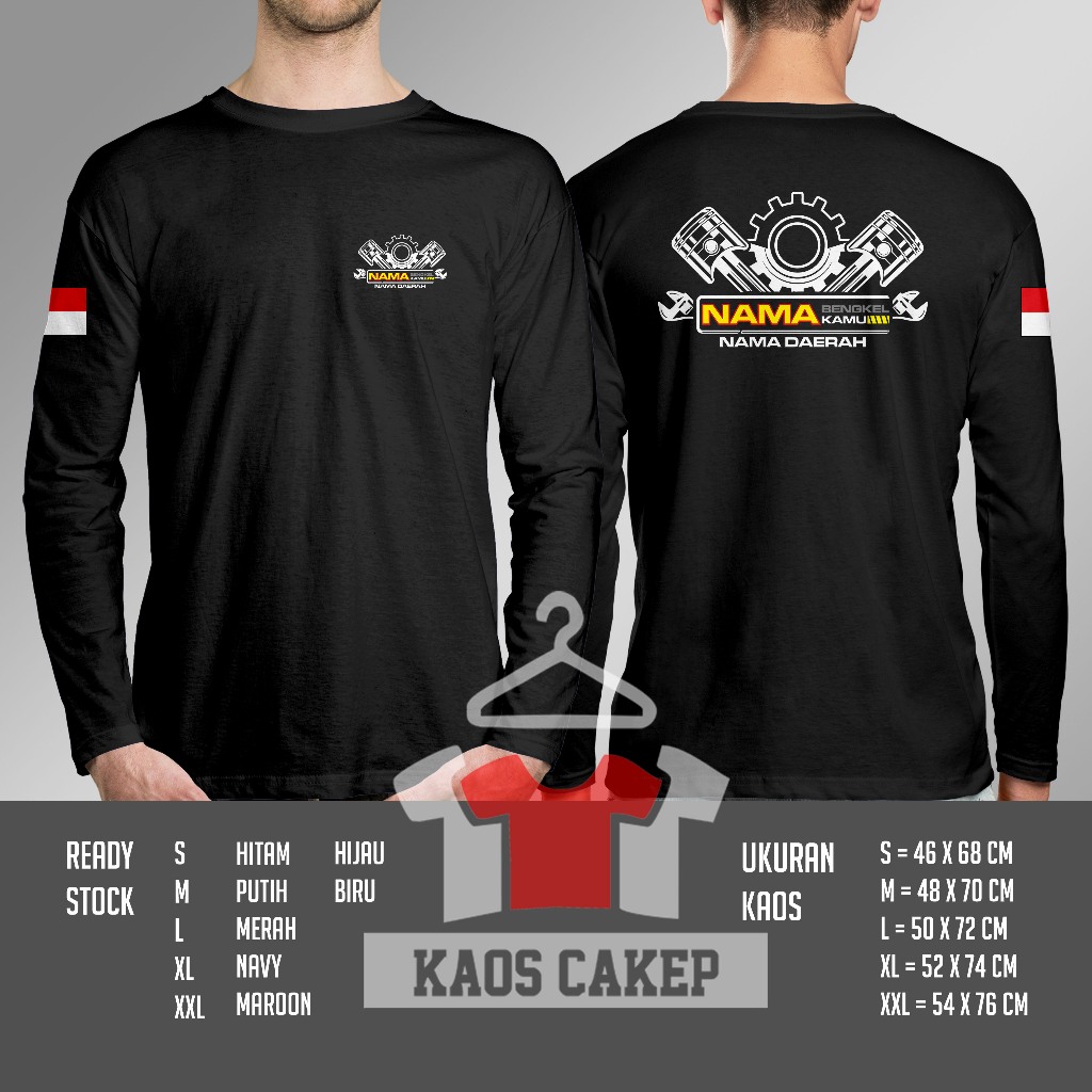 Kaos Mekanik Bengkel Gratis Nama Bengkel dan Gratis Nama Daerah Kamu v5 Lengan Panjang Baju Otomotif