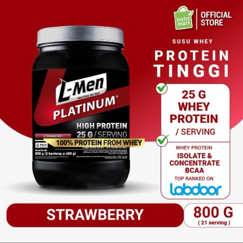 L-Men Platinum Strawberry 800 gram (25 gram protein/serving)  / 1,7lbs - 21 Serving - 5,9g BCAA dile