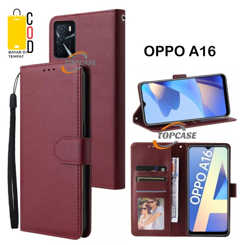 FLIP CASE OPPO A16 LEATHER FLIP COVER KULIT CASING DOMPET WALLET UNTUK  OPPO A16