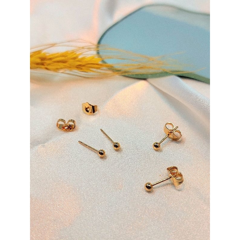 Perhiasan Anting Tusuk Giwang Stud Bulat Polos Bayi Anak Dewasa Lapis Emas 18k Anti Karat Anti Irita