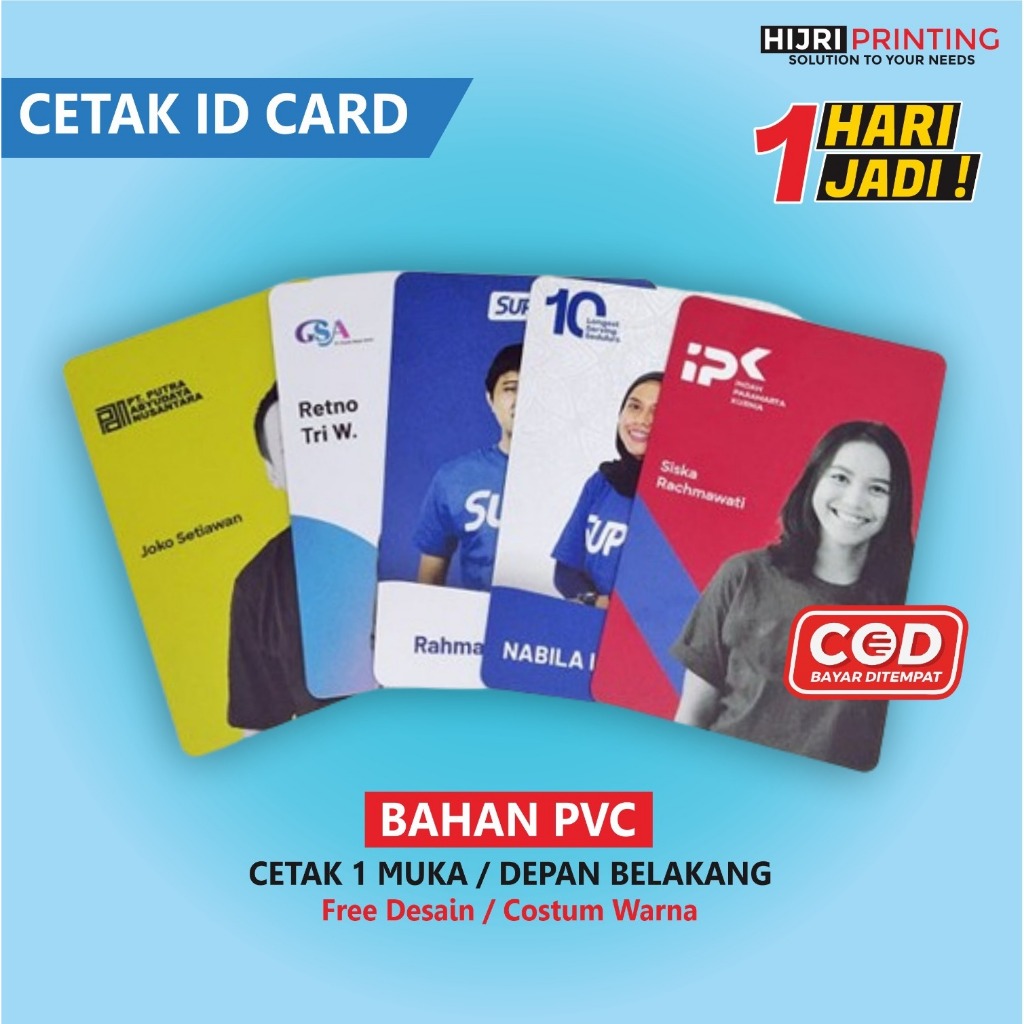 

CETAK ID CARD SATUAN CUSTOM BAHAN PVC PRINT UV ANTI AIR / KARTU MEMBER PELAJAR MAHASISWA