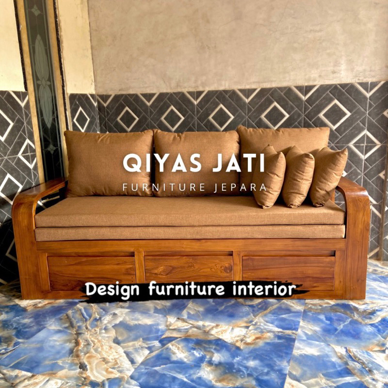 Sofa ruang tamu 3 seater sofa tv kayu jati minimalis kekar