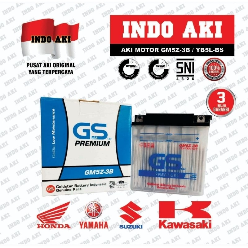 Aki Motor Yamaha Mio Sporty GM5 GM5Z 3B GM5Z3B Gold Star Accu Basah Low Maintenance Premium Kit (GM5