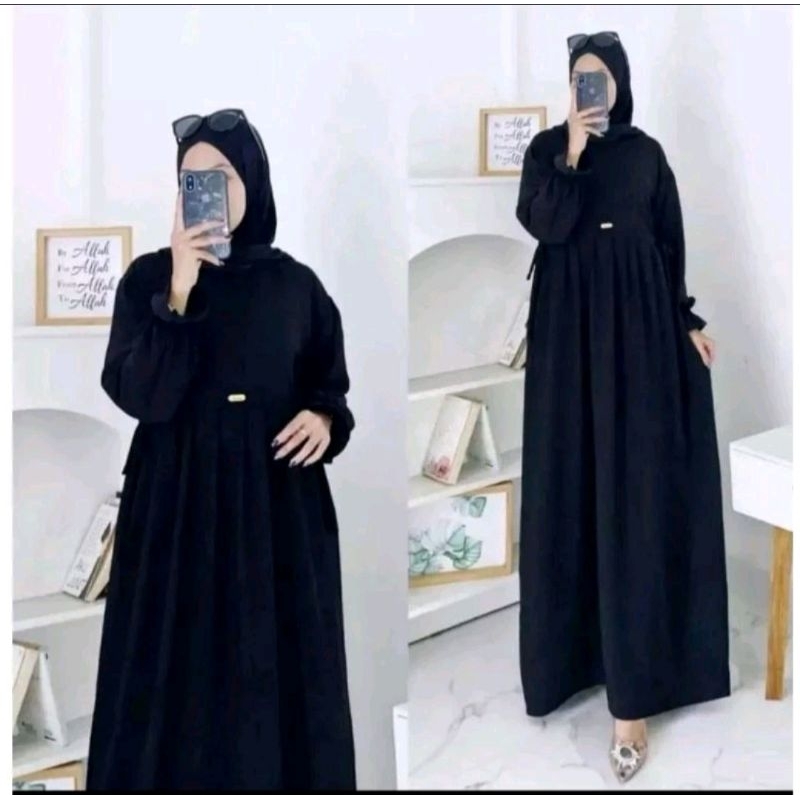 DERA GAMIS CRINKLE AIRFLOW//PAKAIAN WANITA MUSLIMAH-Hitamm