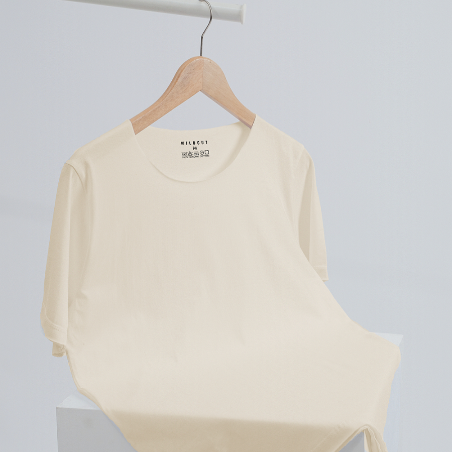 BAJU KAOS PRIA UNFINISHED T SHIRT WILDCUT | KAOS POLOS UNFINISH - CREAM