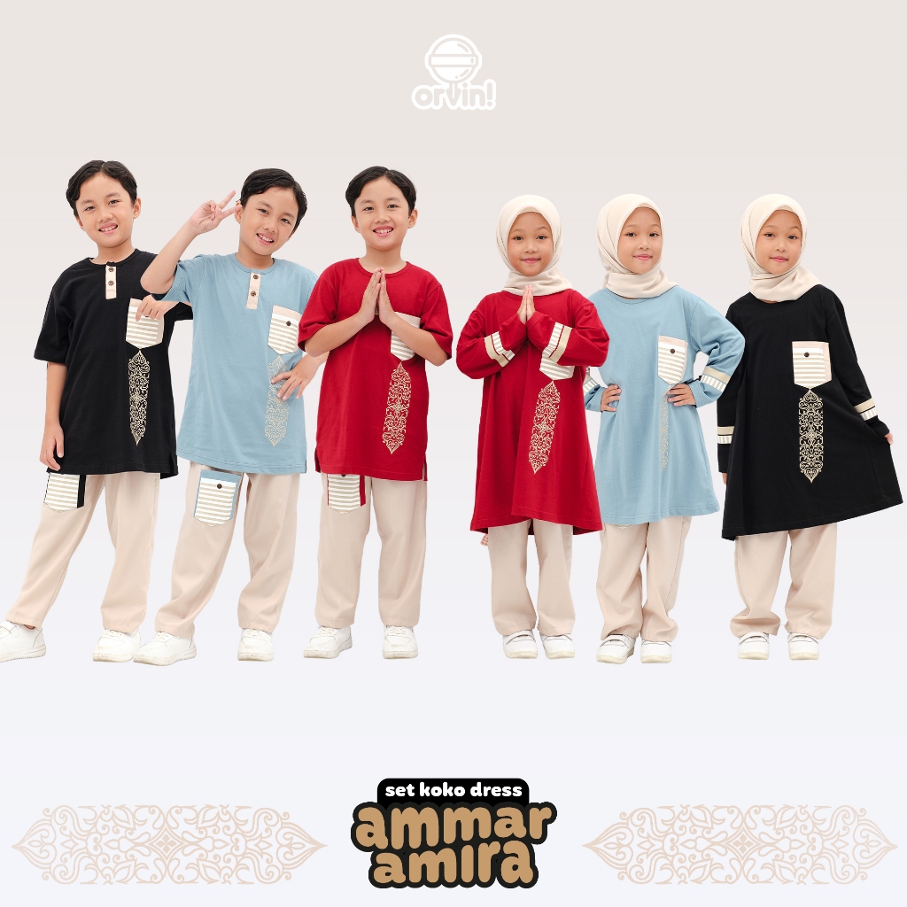 ORVINKIDS Set Koko & Dress Couple Anak Laki Laki & Perempuan Oneset Baju Anak Kembar Muslim Anak
