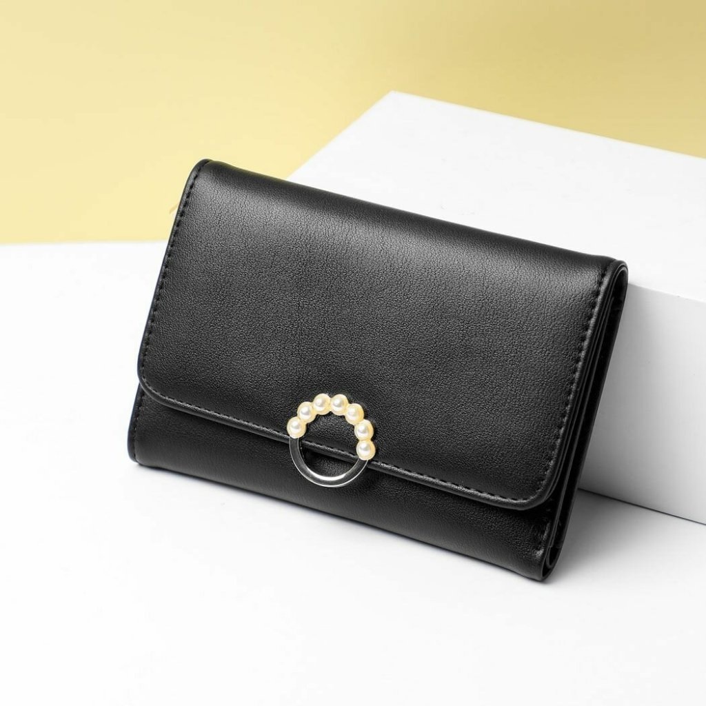 MINISO DOMPET BA2269 HITAM WALLET SIMPLE DENGAN MUTIARA / DOMPET LIPAT WANITA / FASHION WALLET MINIS