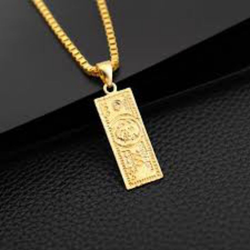 Kalung Pria Wanita liontin Uang Kertas 100 Dollar$$ warna emas gaya Hip-Hop # Kalung Dollar