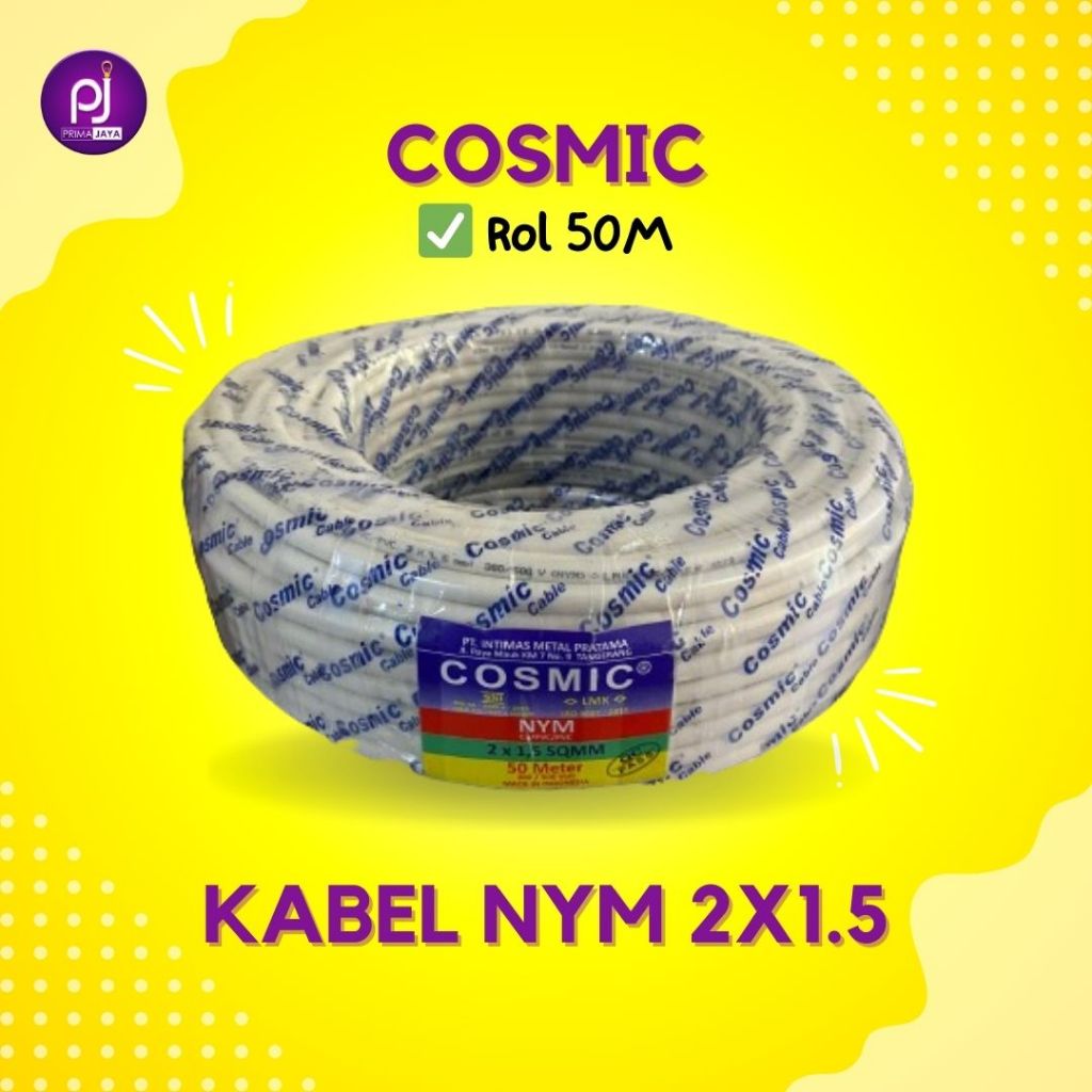 Kabel Listrik NYM 2X1.5 COSMIC 50 Meter Roll Putih SNI LMK Tembaga Kawat Isi 2 Tunggal Untuk Instala