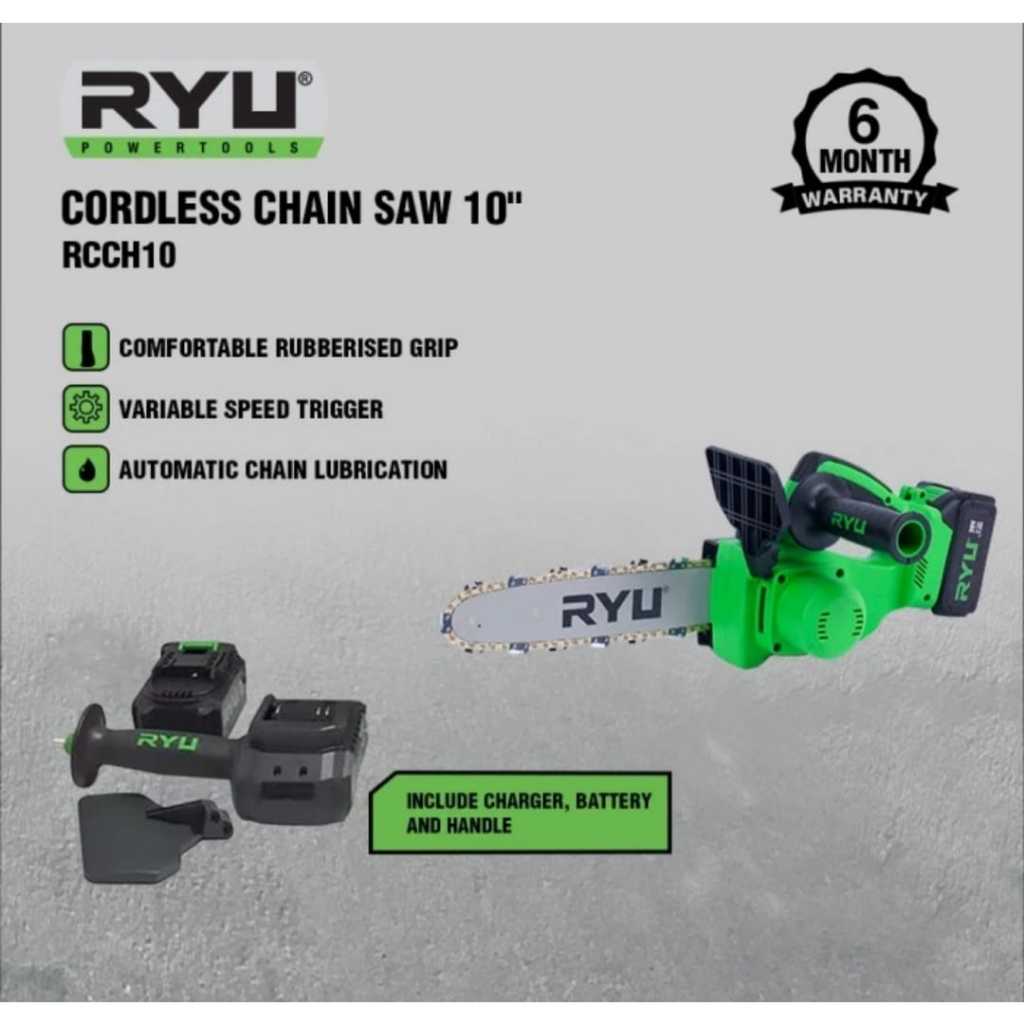 RYU Cordless Chain saw 10 inch - Chain Saw Baterai RCCH10