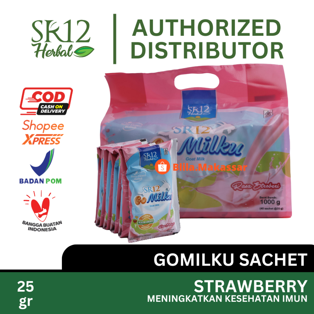 

SR12 Sachet Gomilku Strawberry 25g isi 40pcs Tulang Saset Go Milku Stroberi Susu Kambing Etawa Bubuk