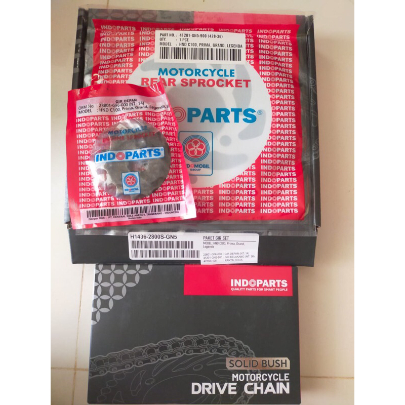 Gear Set / Gir Set / Rantai Roda Set / Gerset / Gear Paket + Rantai Indopart Honda Grand, Legenda, P