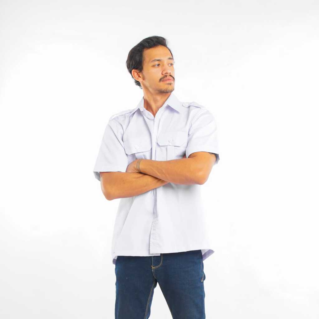 Baju Kemeja PDL PDH Lengan Pendek Putih - Pakaian Atasan Seragam Pria Wanita Premium Kerja Kantor Ou