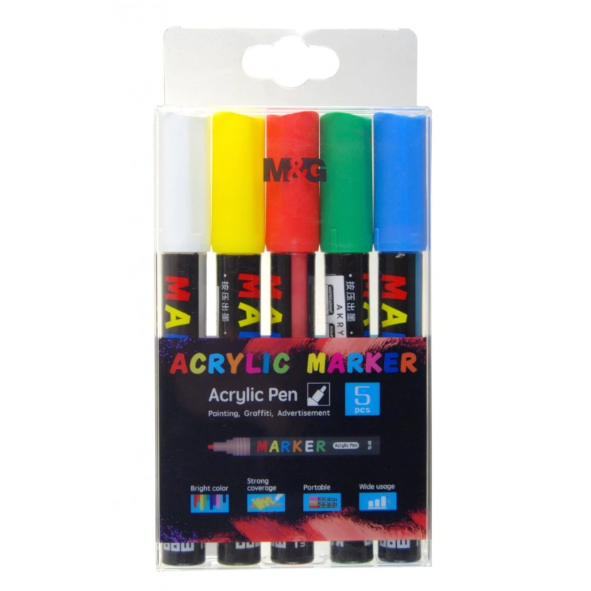 

M&G Spidol Akrilik/ Acrylic Marker Set 5 Multifungsi Paint Marker Segala Permukaan