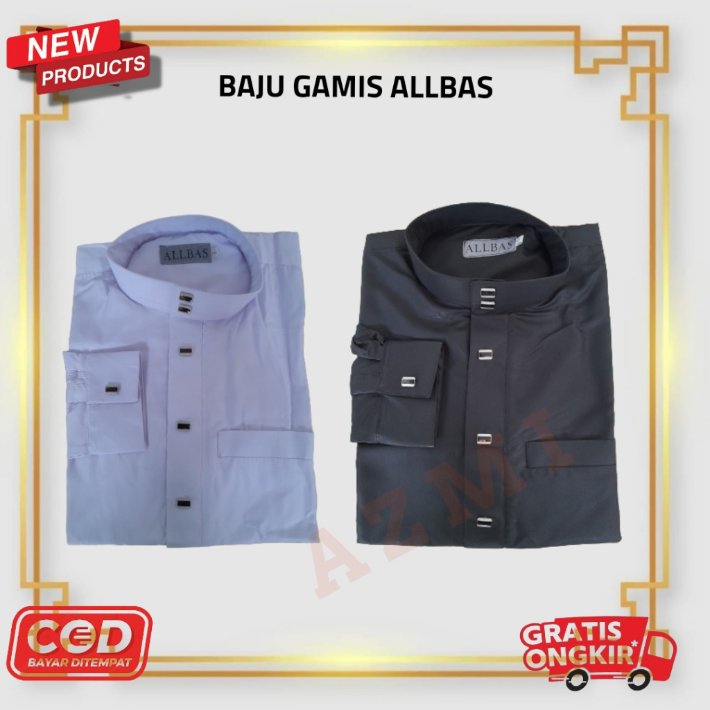 Gamis Pria Jubah Allbas Hitam Putih Series Kerah Standar Alebas Slimfit