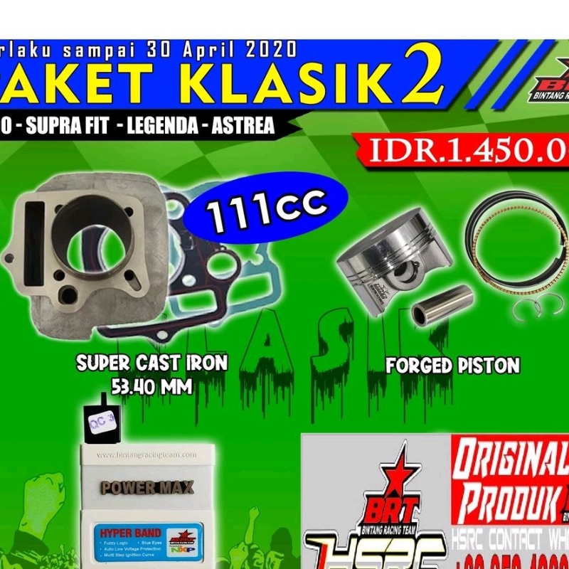 Paket BRT Honda Supra Fit X Grand Prima Legenda WIN C100 Blok Cylinder boring 53.4mm Bore Up CDI Kem