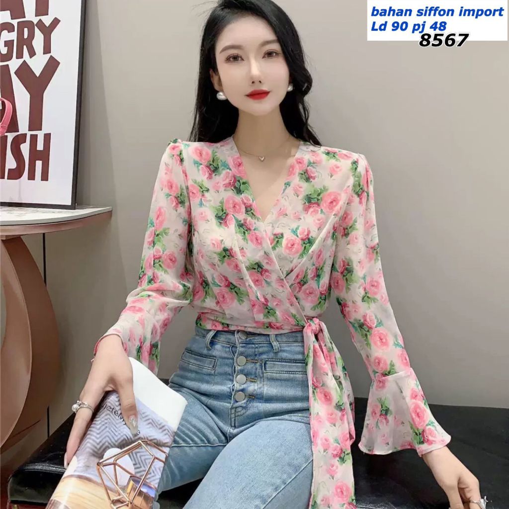DAFASHIONWANITA / Blouse / Blouse Kimono Kembang / Atasan Blouse Wanita Korean Style / Baju Wanita /