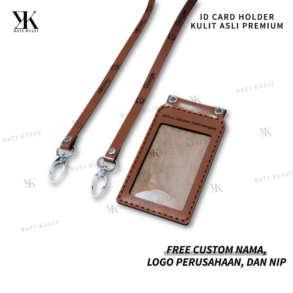 

Id Card Holder Name Tag Kulit Asli Premium Free Lanyard Bebas Cetak Logo Perusahaan Kanto Instansi