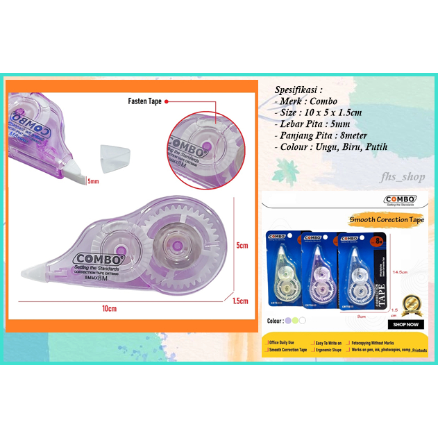 

Correction Tape 8M Tipe X Kertas Pita Penghapus Pita Correction Combo Correction Tape 5 mm x 8 M