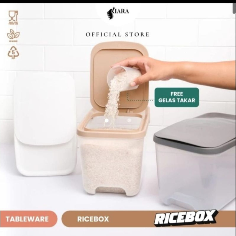Kitchen Point Kiara Tempat Penyimpanan Beras 5 Kg Free Gelas Takar Random Colour | rice box | tempat