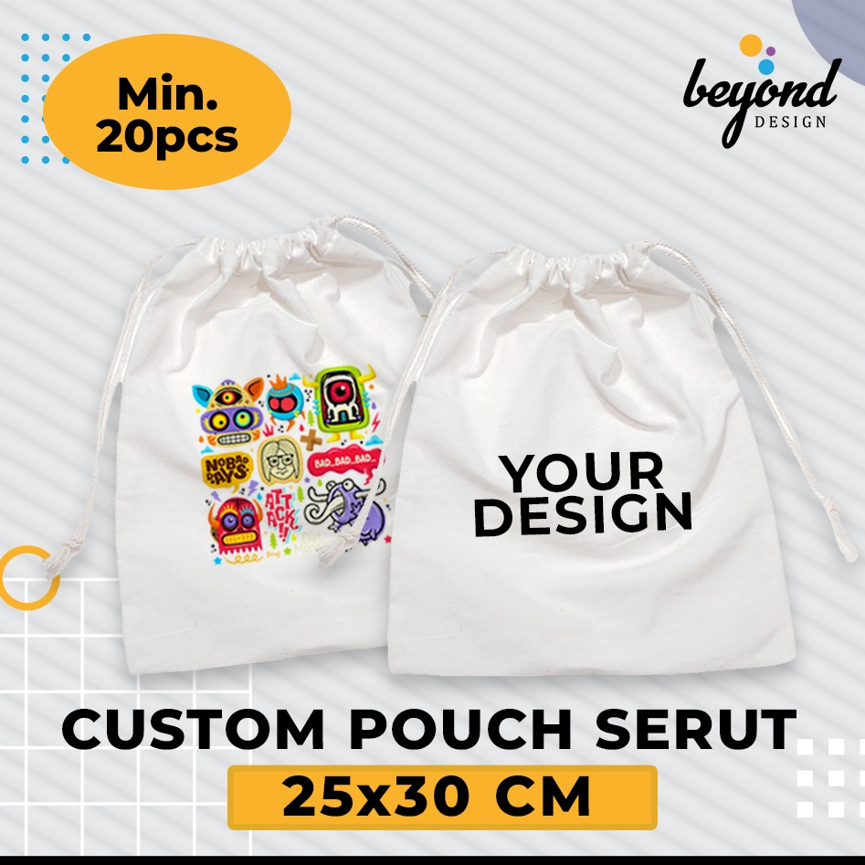 Pouch Serut Blacu Custom Logo/Gambar Souvenir Packaging uk 25x30cm