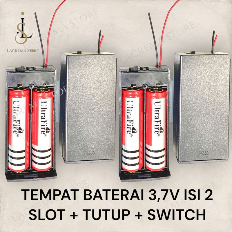 TEMPAT BATERAI 18650 2 SLOT ISI 2 SERI +TUTUP/ BATTERY HOLDER 18650 SWITCH