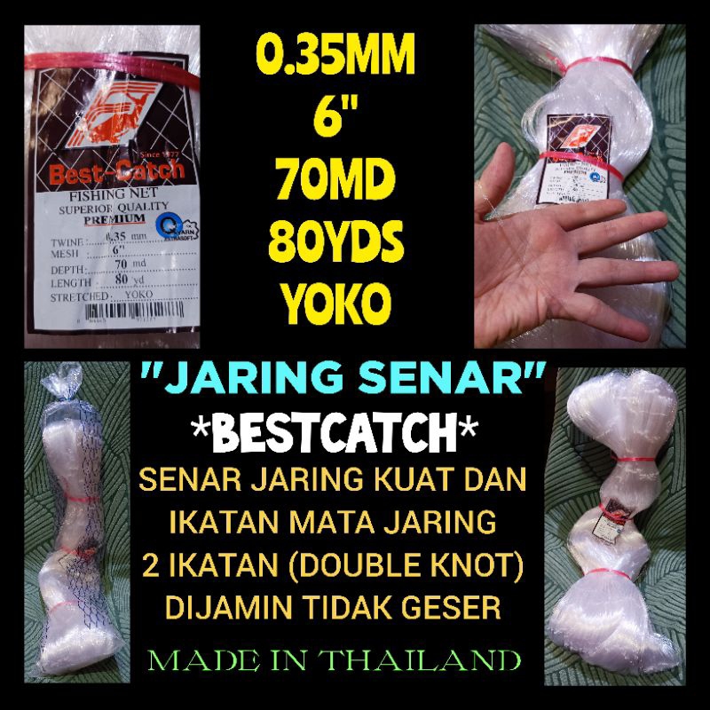 JARING SENAR BESTCATCH 0.35MM 6INCI YOKO DOUBLE KNOT FISHING NET SUPER THAILAND JARING BEST CATCH JA