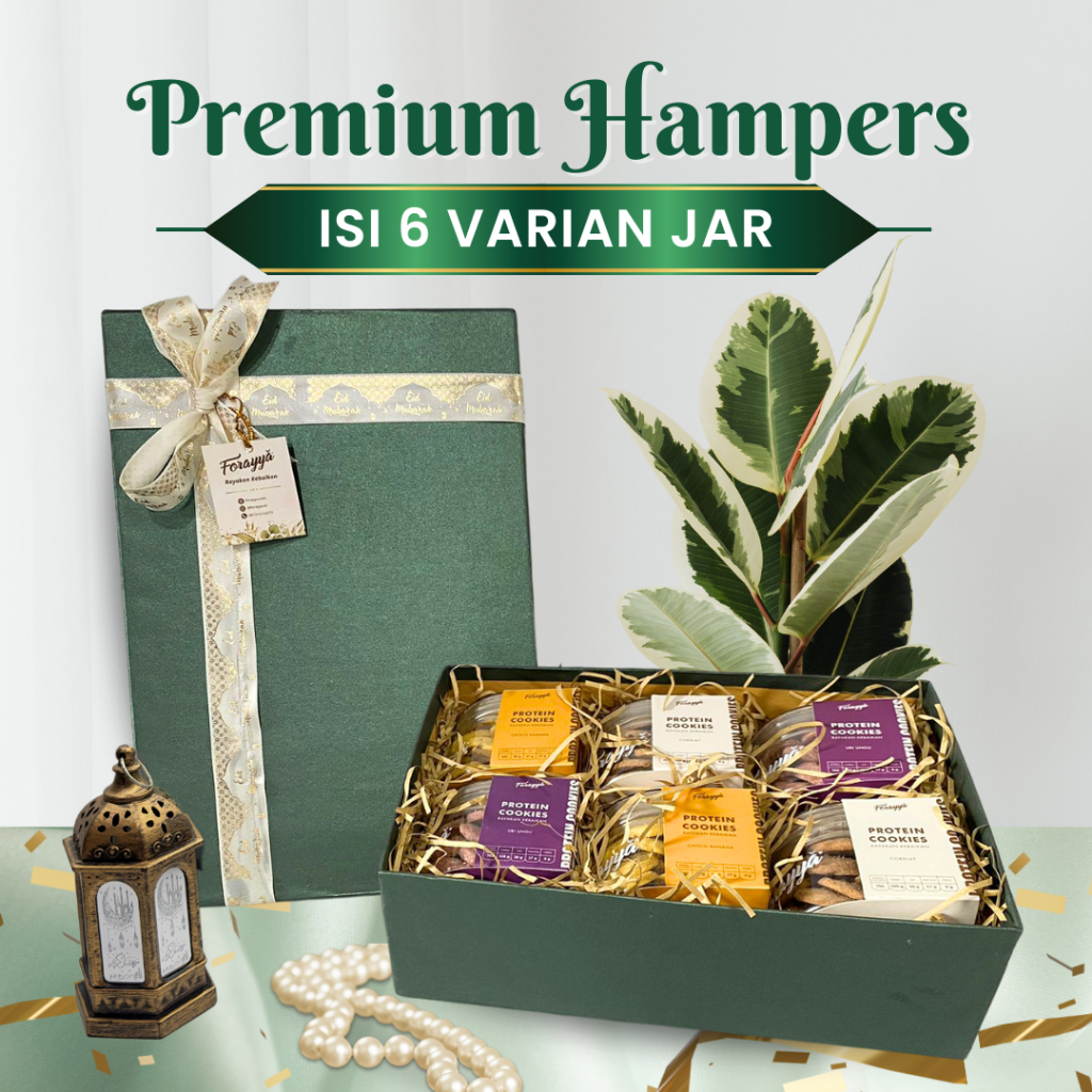 

Forayya Hampers Lebaran Premium Limited Edition Cookies Tinggi Protein Free Kartu Ucapan 6 toples