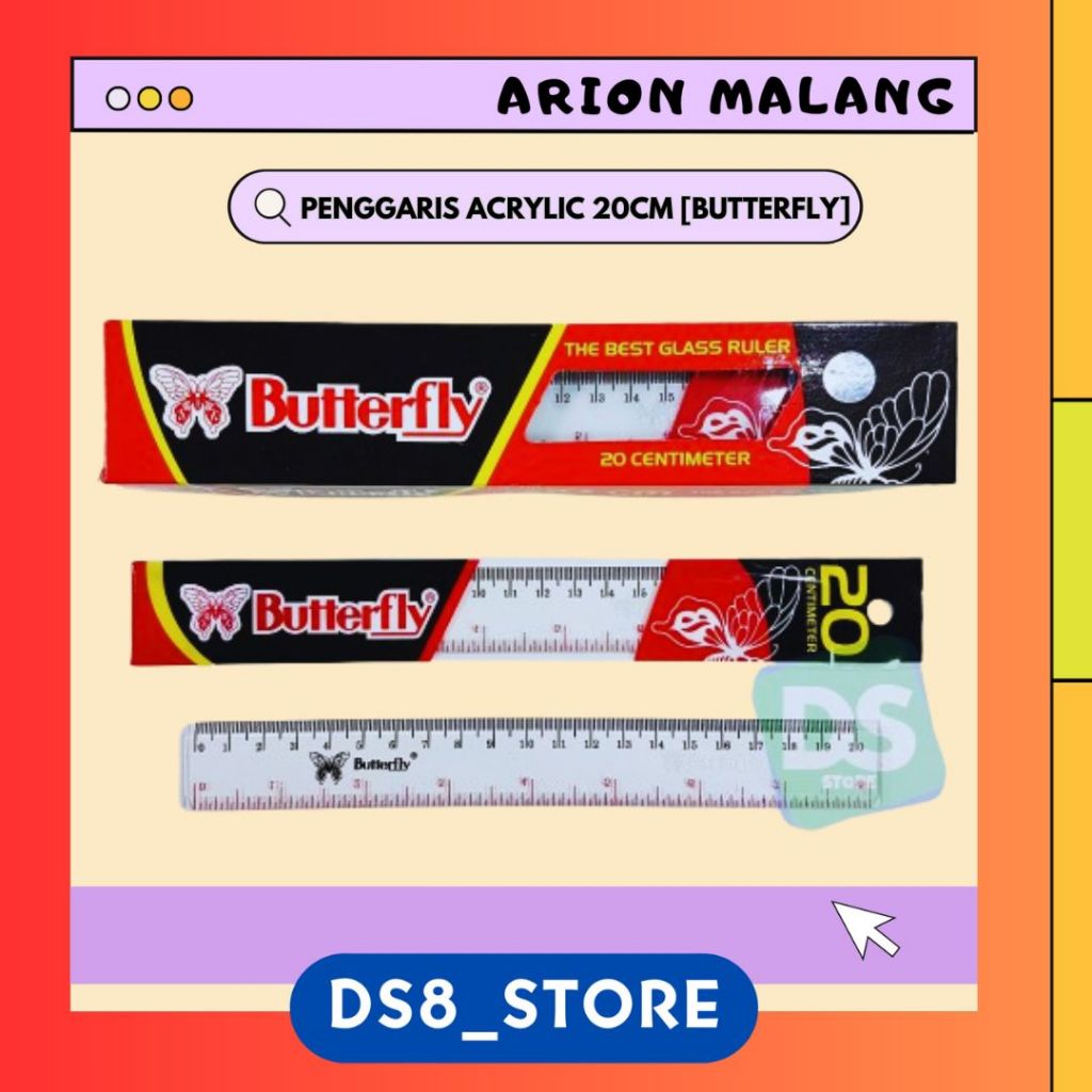 

Penggaris 20 CM Plastik/Akrilik BUTTERFLY
