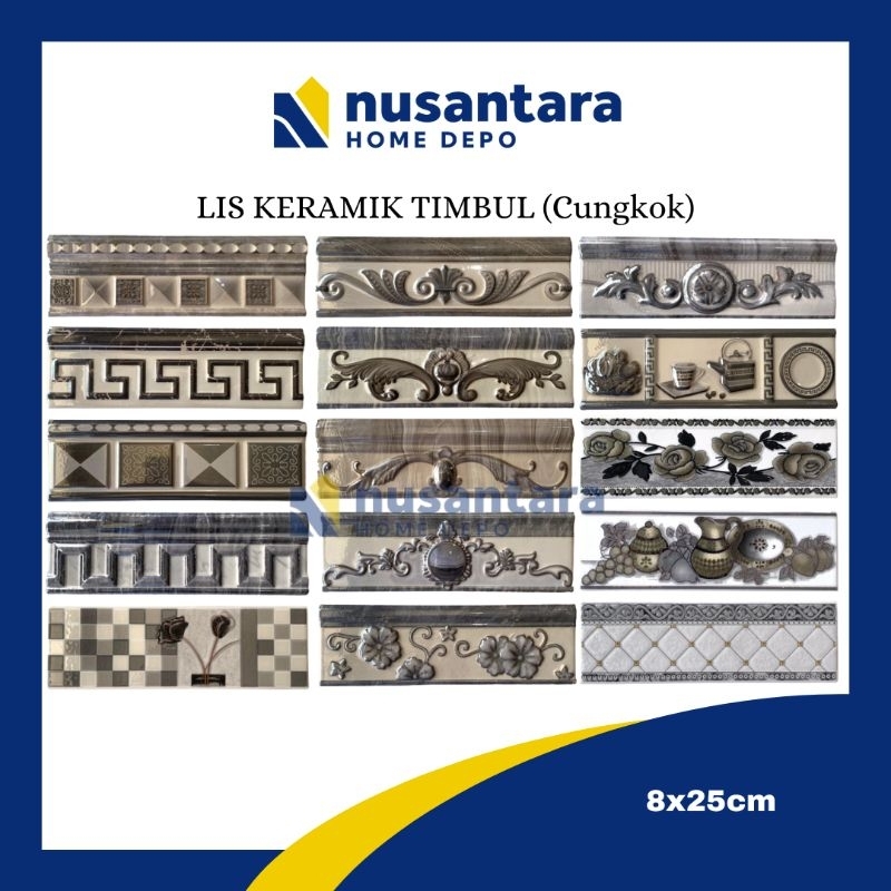 List Lis Keramik Dinding Timbul (Timbul) Ukuran 8x25cm Grey Abu-Abu