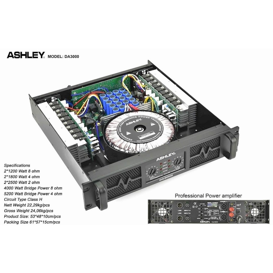 Power Ampli amply Amplifier Ashley DA 3000 DA3000 Class H ORIGINAL 2400 watt TERBAIK Subwoofer